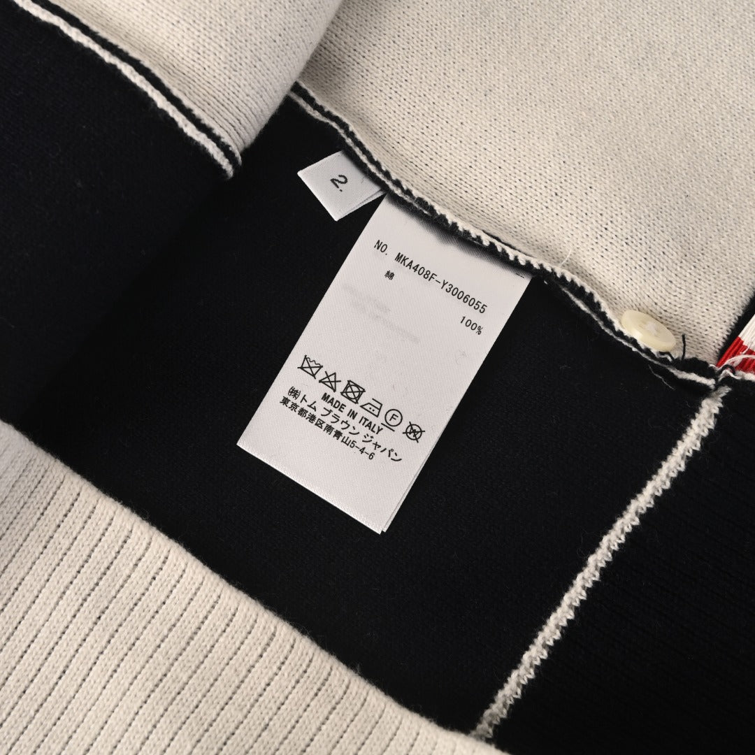 Thom Browne Navy White Patchwork 4-Bar Crew Neck Sweater