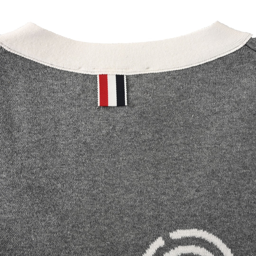 Thom Browne Grey White Patchwork 4-Bar V-Neck Cardigan