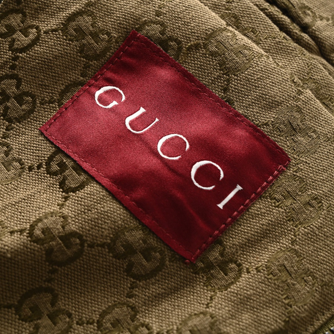 Gucci GG Monogram Khaki Stand Collar Zip Jacket