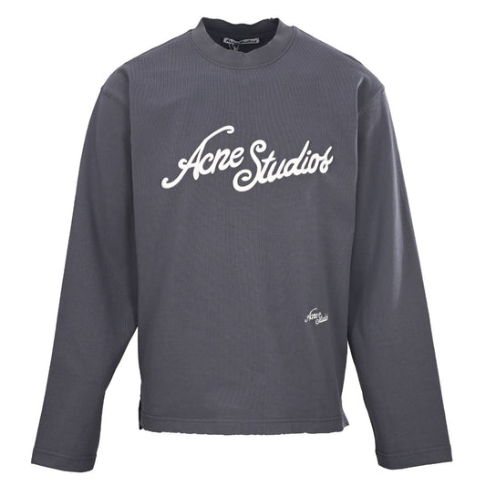 Acne Studios Dark Grey Logo Embroidered Long Sleeve Tee