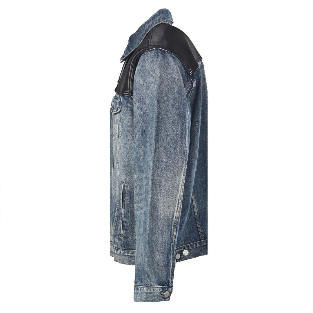 Prada Blue Denim Leather Panel Trucker Jacket