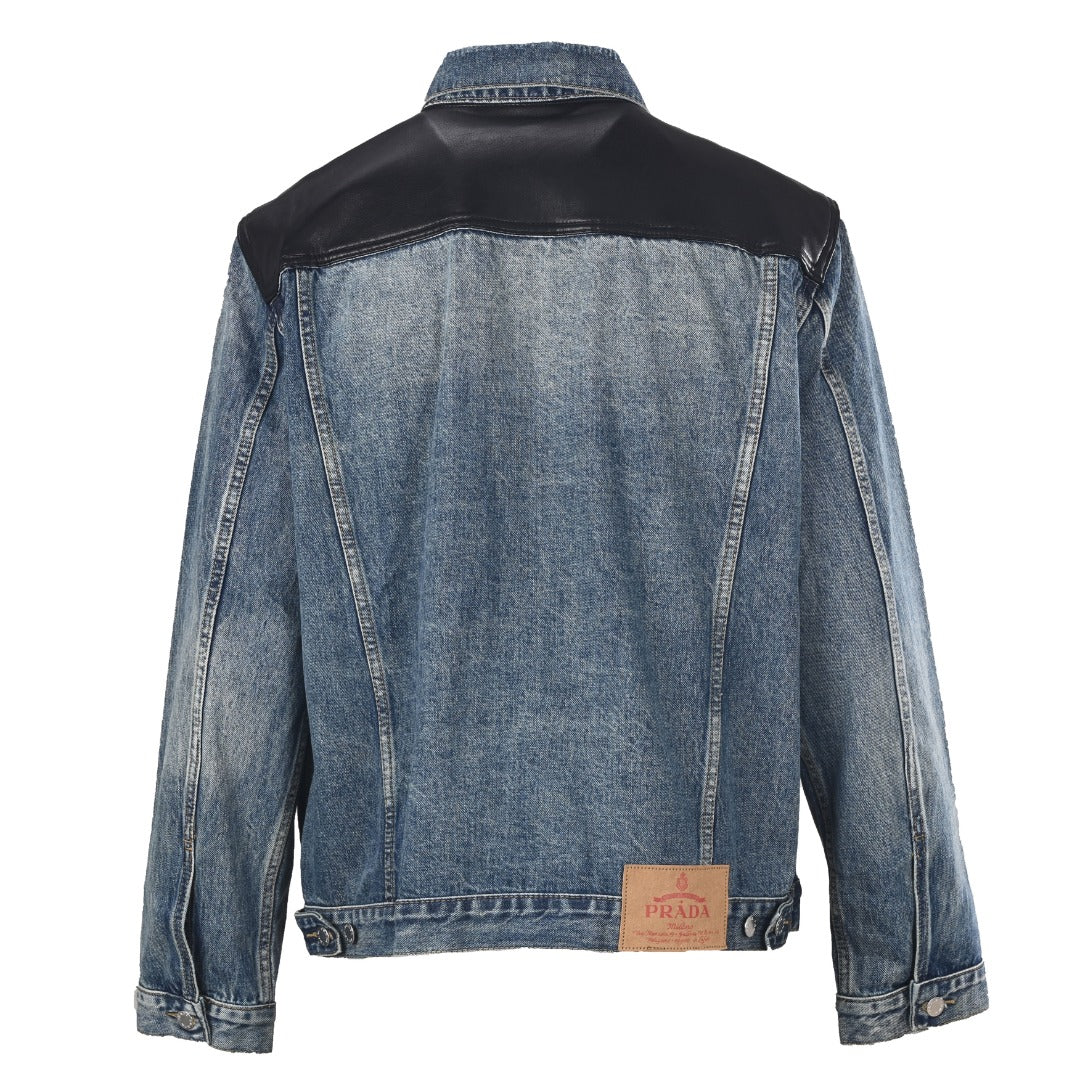 Prada Blue Denim Leather Panel Trucker Jacket