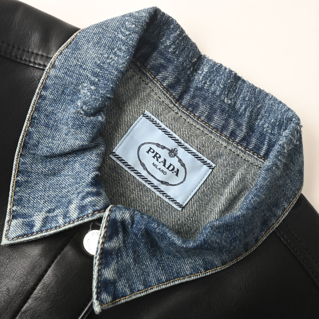 Prada Blue Denim Leather Panel Trucker Jacket