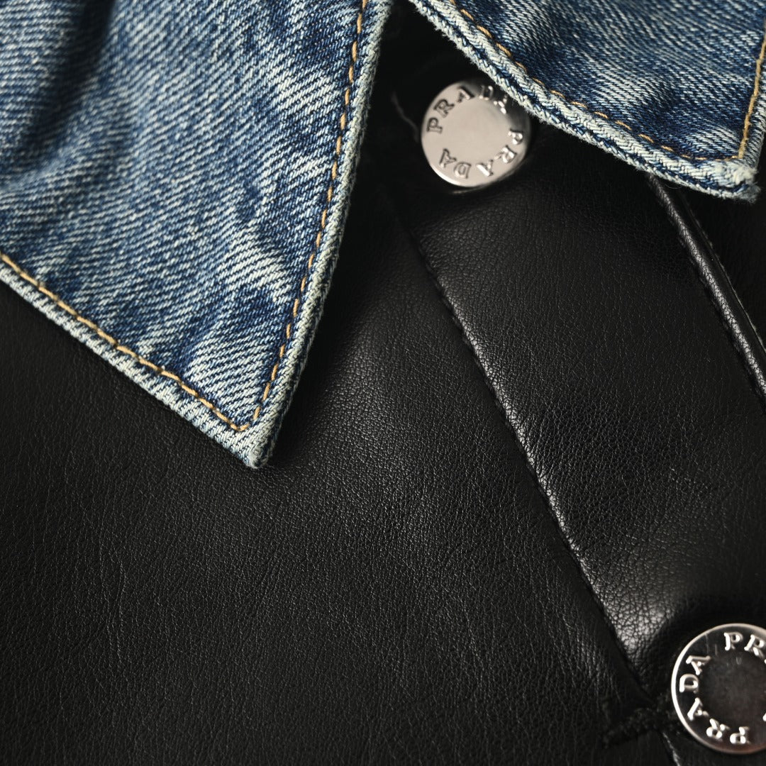 Prada Blue Denim Leather Panel Trucker Jacket