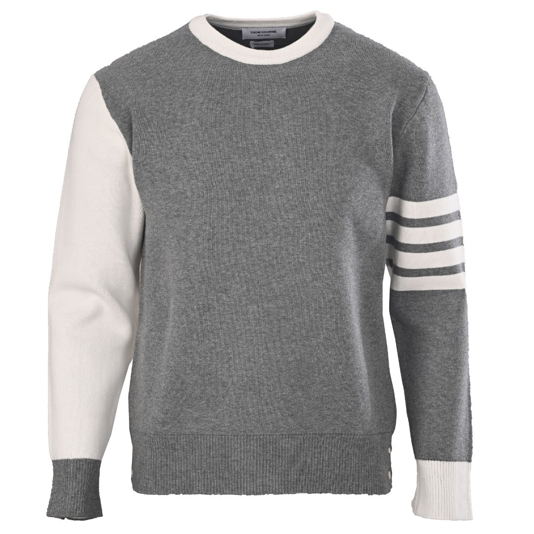 Thom Browne Grey White Patchwork 4-Bar Crew Neck Sweater