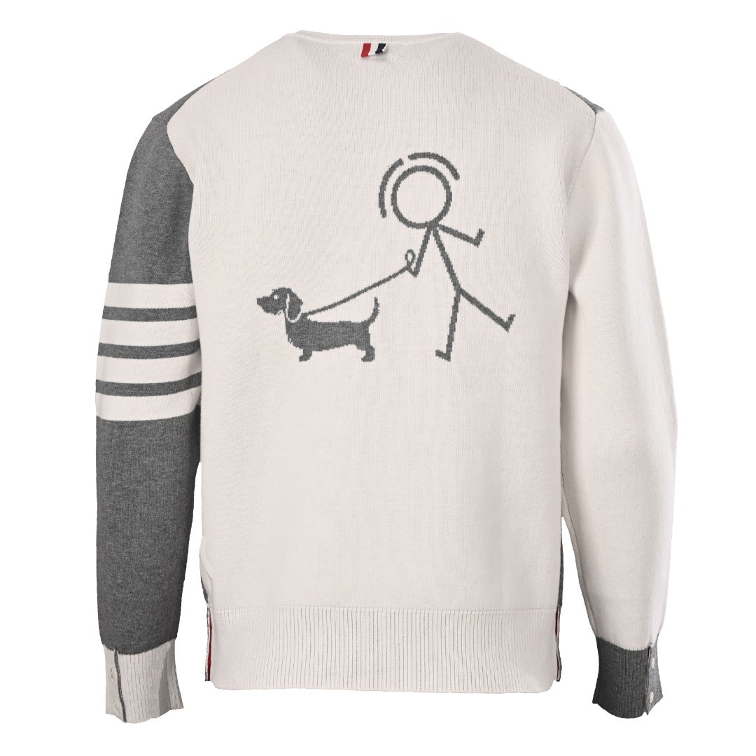 Thom Browne Grey White Patchwork 4-Bar Crew Neck Sweater