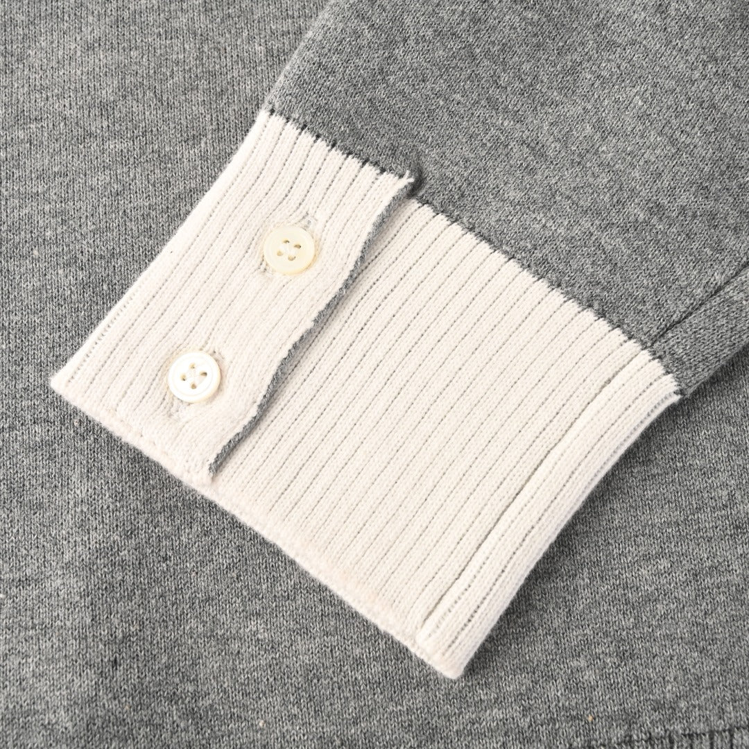 Thom Browne Grey White Patchwork 4-Bar Crew Neck Sweater