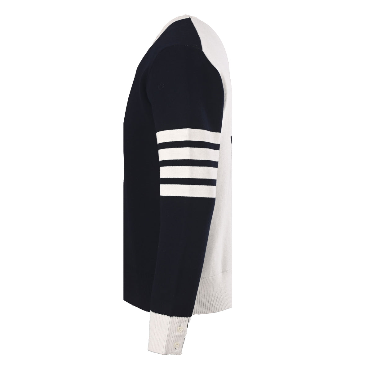 Thom Browne Navy White Patchwork 4-Bar Crew Neck Sweater