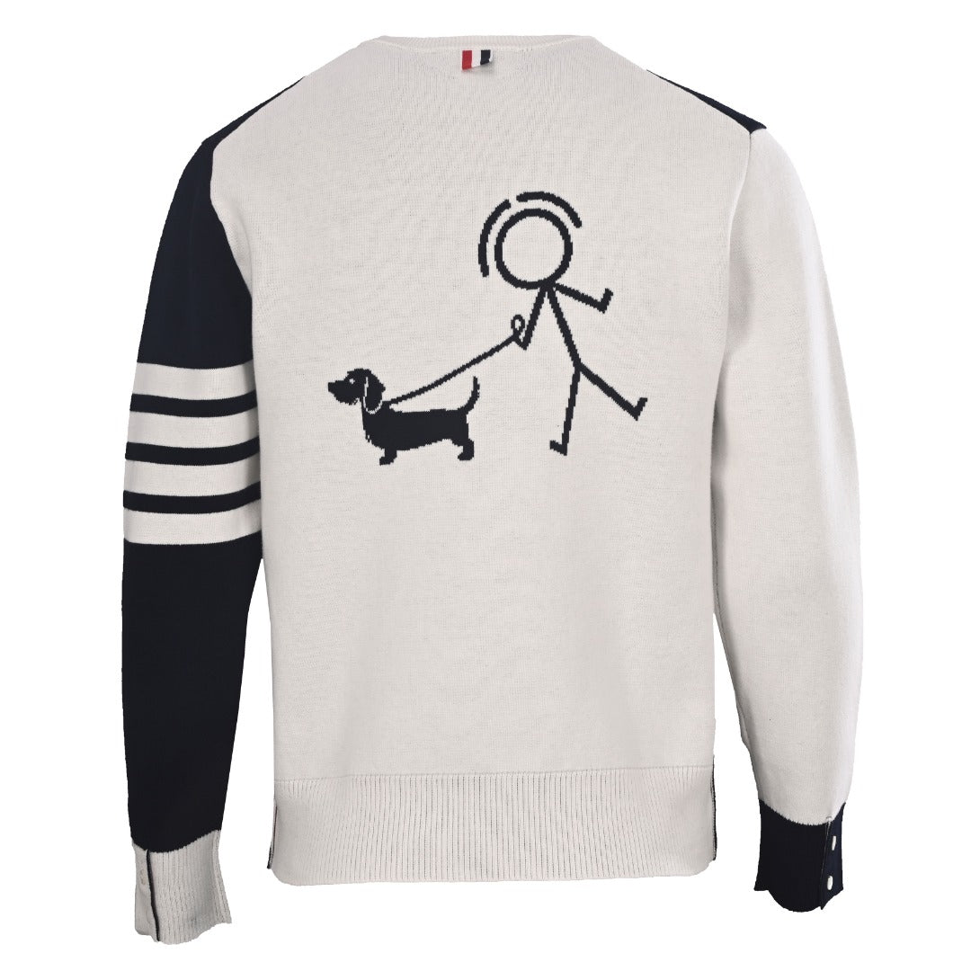 Thom Browne Navy White Patchwork 4-Bar Crew Neck Sweater