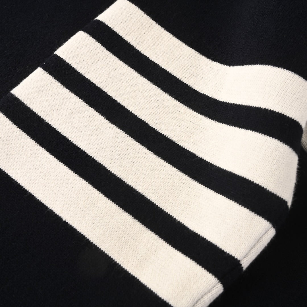 Thom Browne Navy White Patchwork 4-Bar Crew Neck Sweater