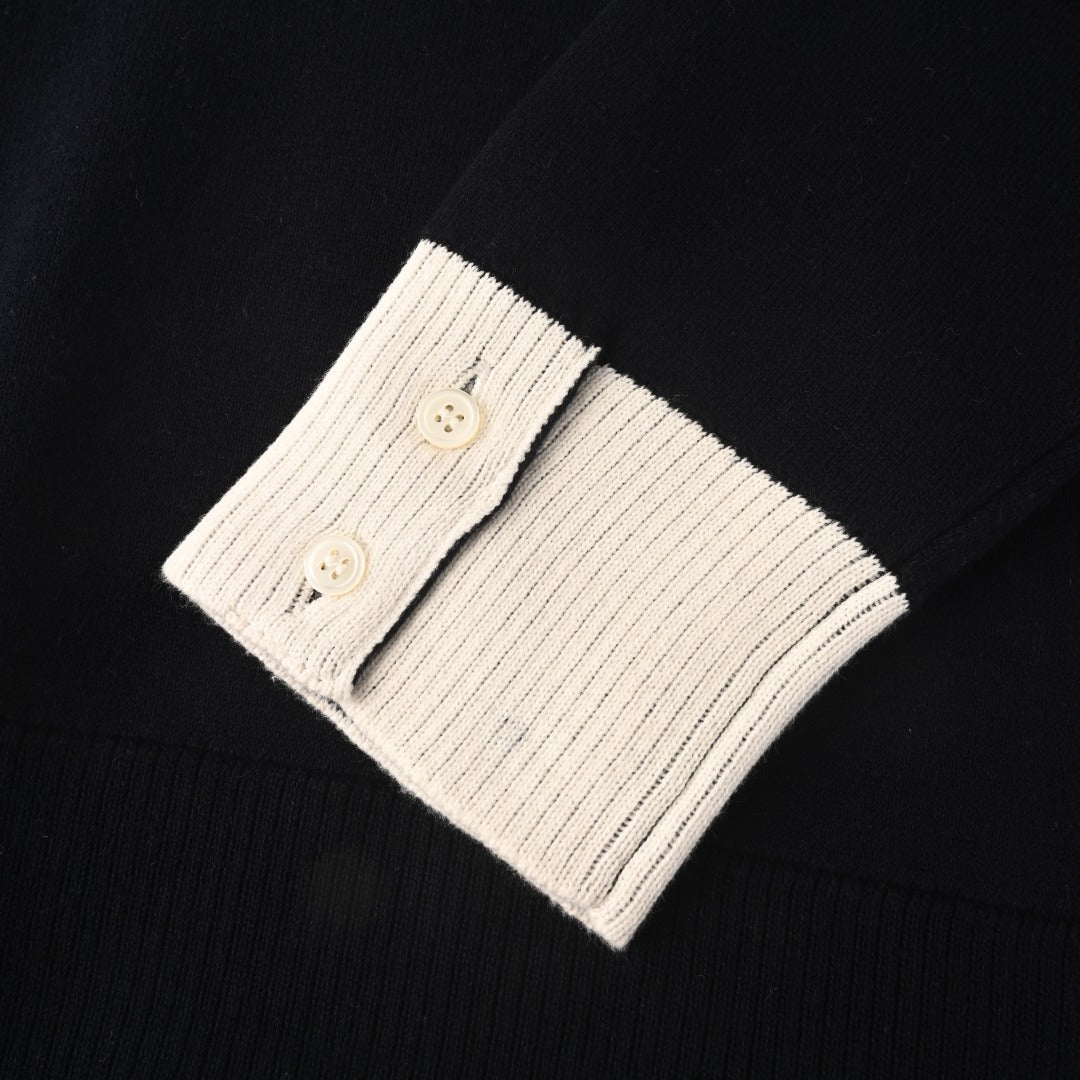 Thom Browne Navy White Patchwork 4-Bar Crew Neck Sweater