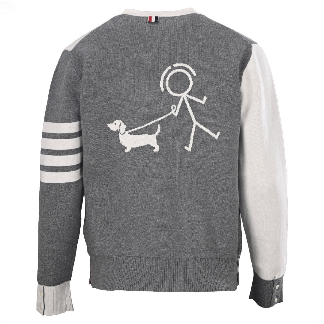 Thom Browne Grey White Patchwork 4-Bar V-Neck Cardigan