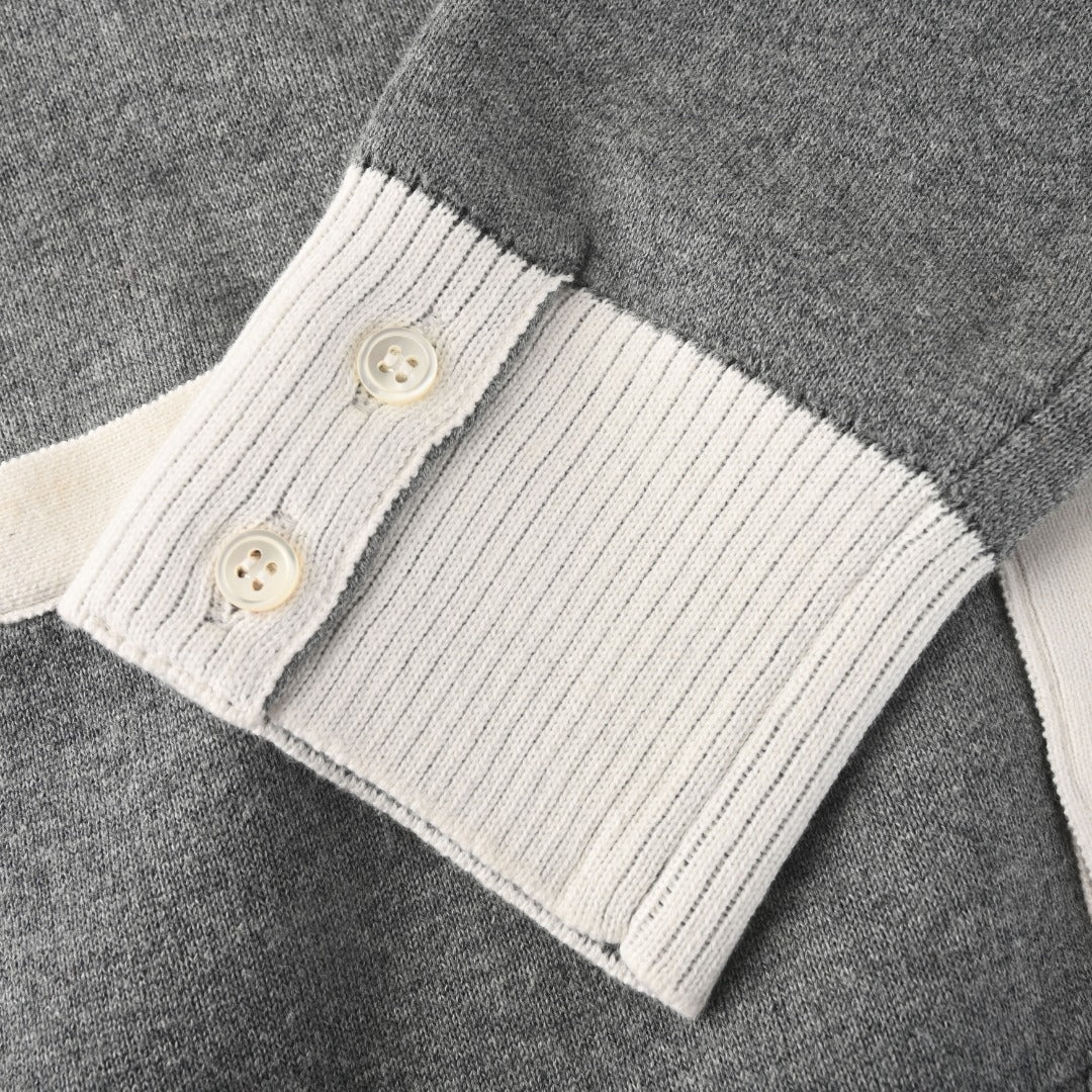 Thom Browne Grey White Patchwork 4-Bar V-Neck Cardigan