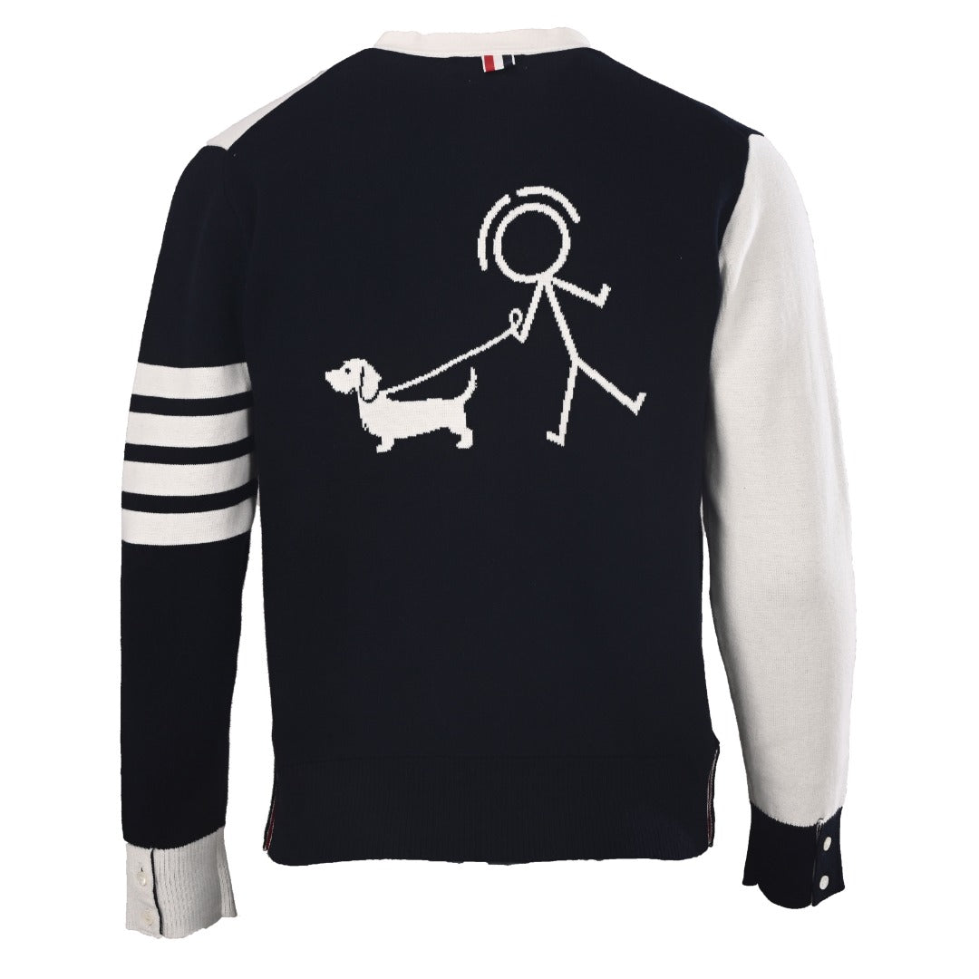 Thom Browne Navy White Patchwork 4-Bar V-Neck Cardigan