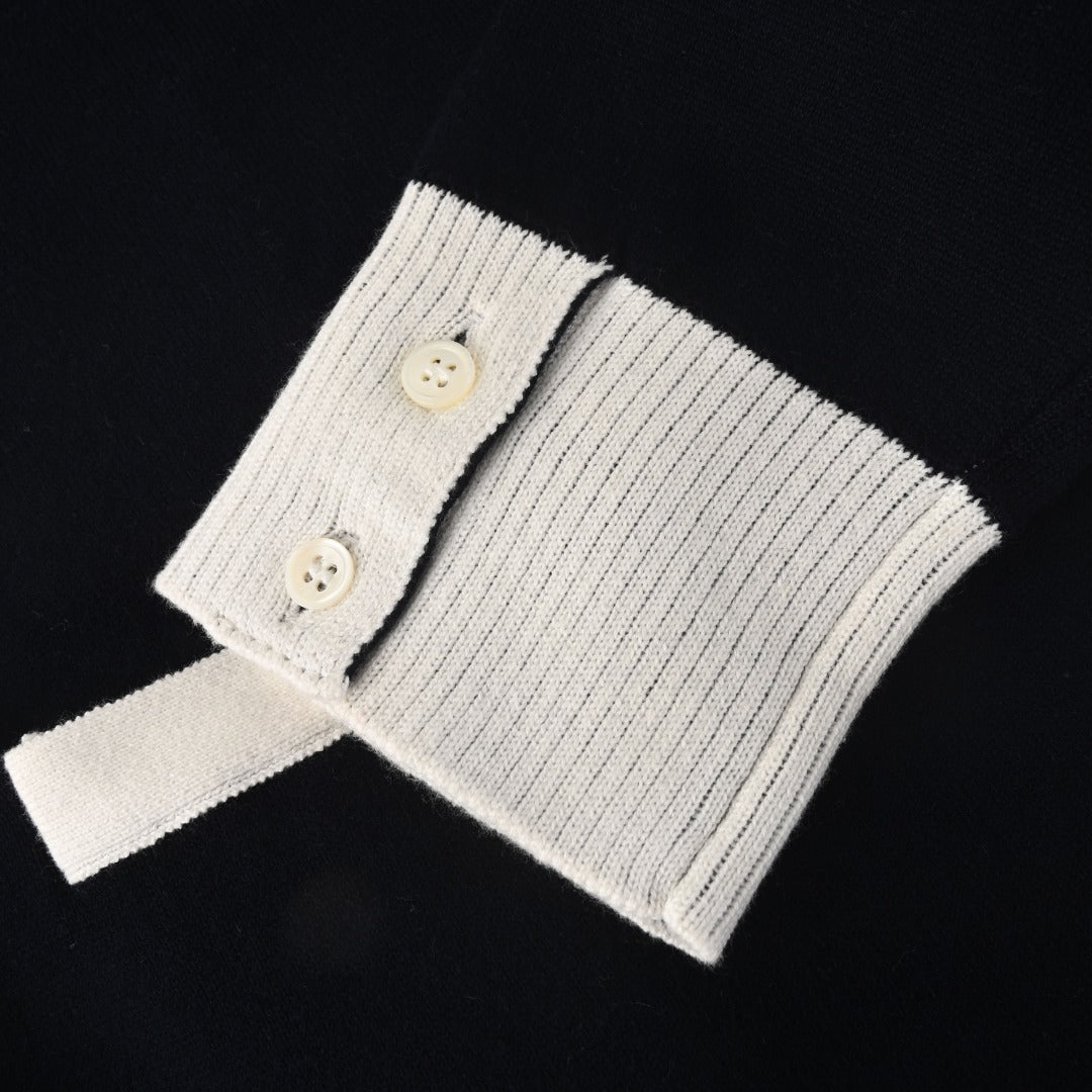 Thom Browne Navy White Patchwork 4-Bar V-Neck Cardigan