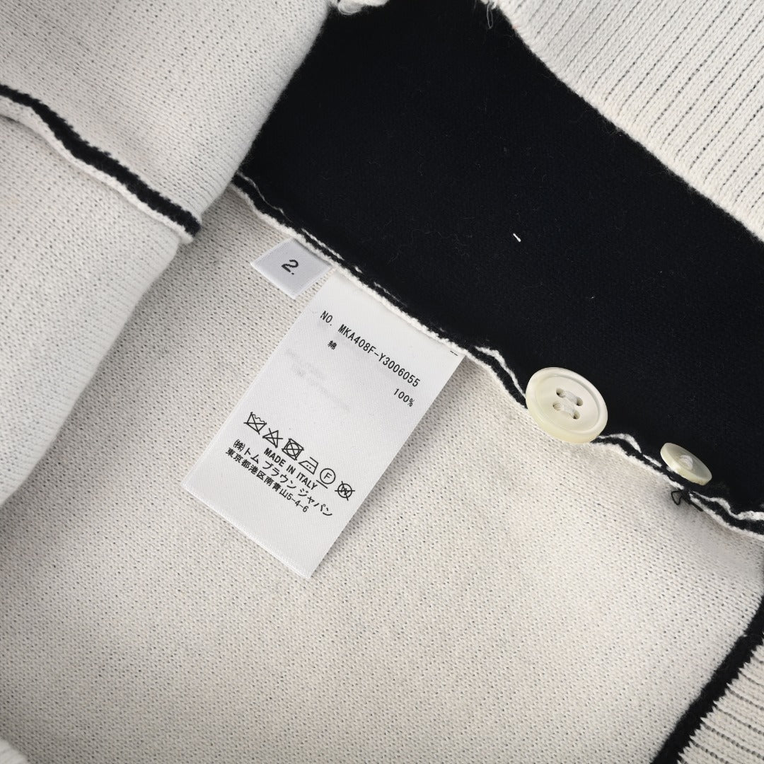 Thom Browne Navy White Patchwork 4-Bar V-Neck Cardigan