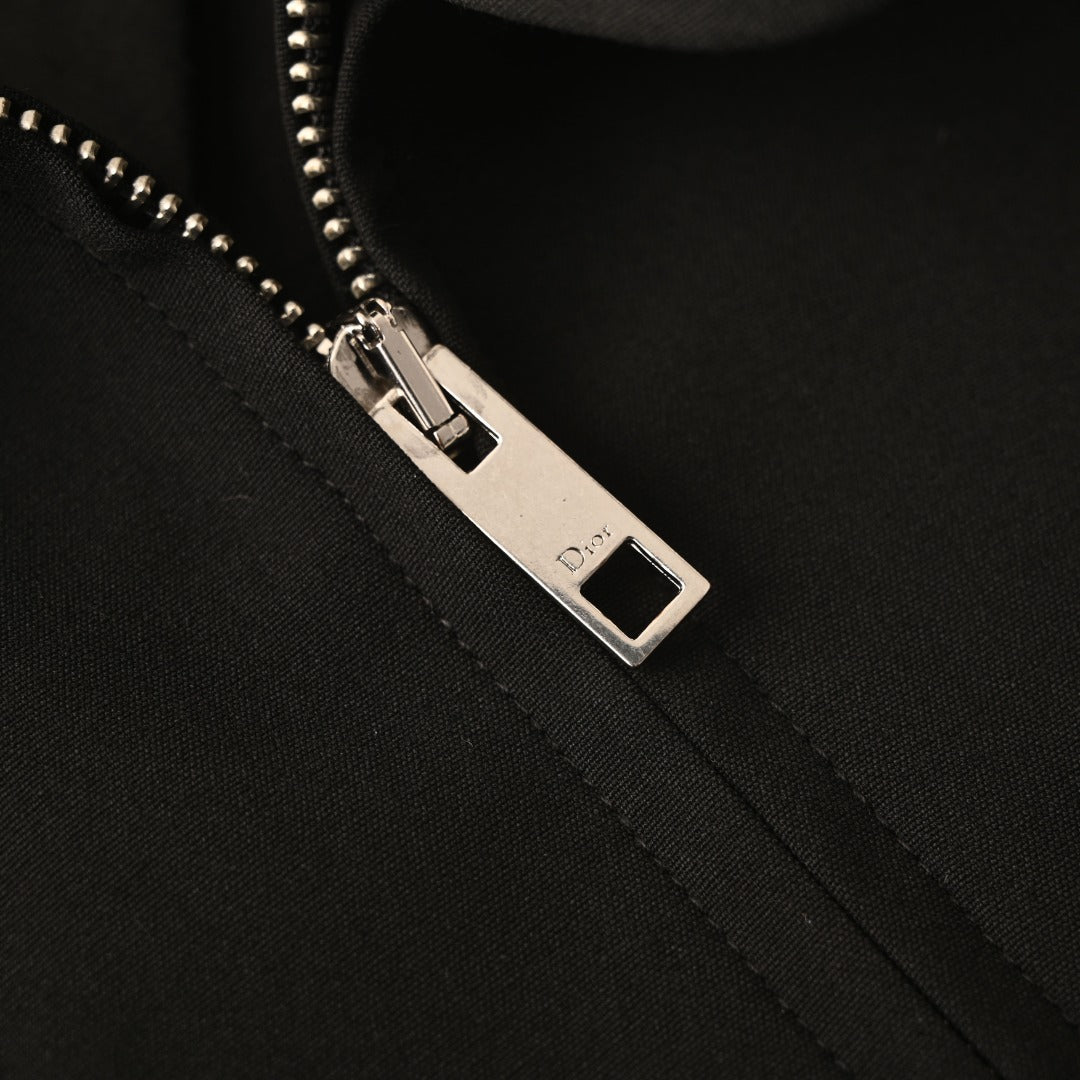Dior Black Zip-Up Collared Jacket with D-Ring Buckle