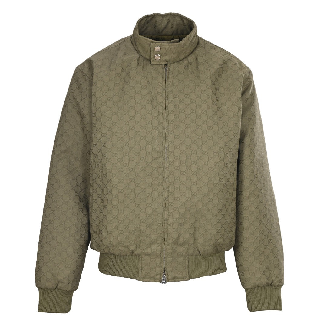Gucci Olive GG Jacquard Bomber Jacket