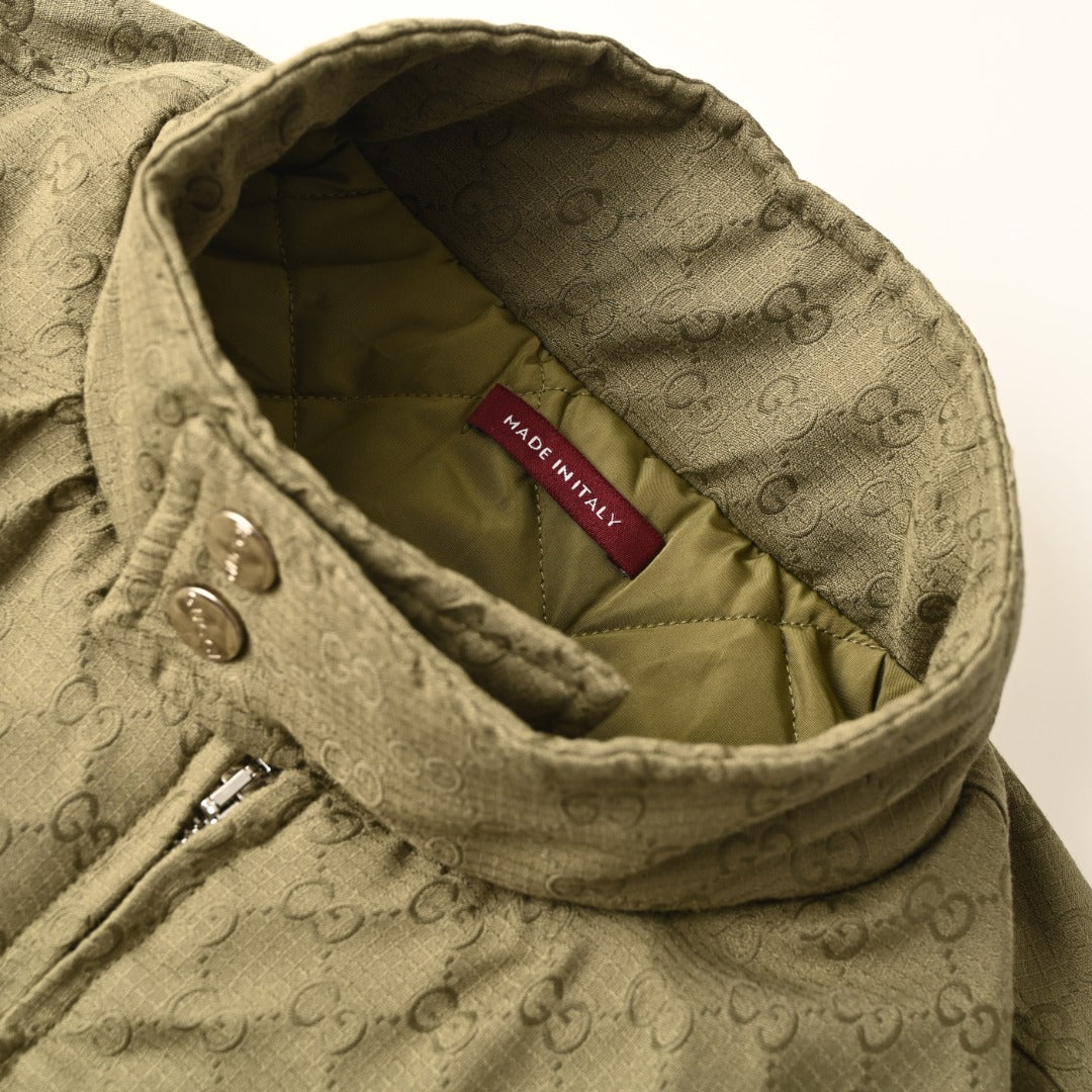 Gucci Olive GG Jacquard Bomber Jacket