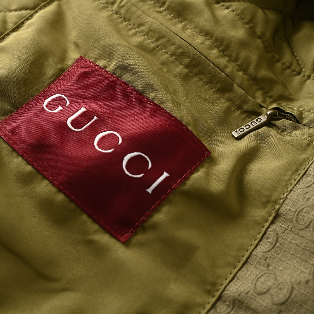 Gucci Olive GG Jacquard Bomber Jacket