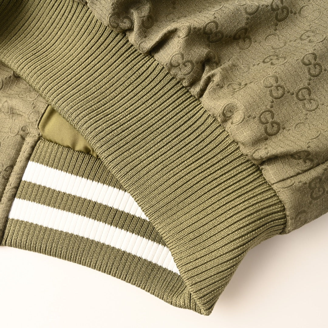Gucci Olive GG Jacquard Bomber Jacket