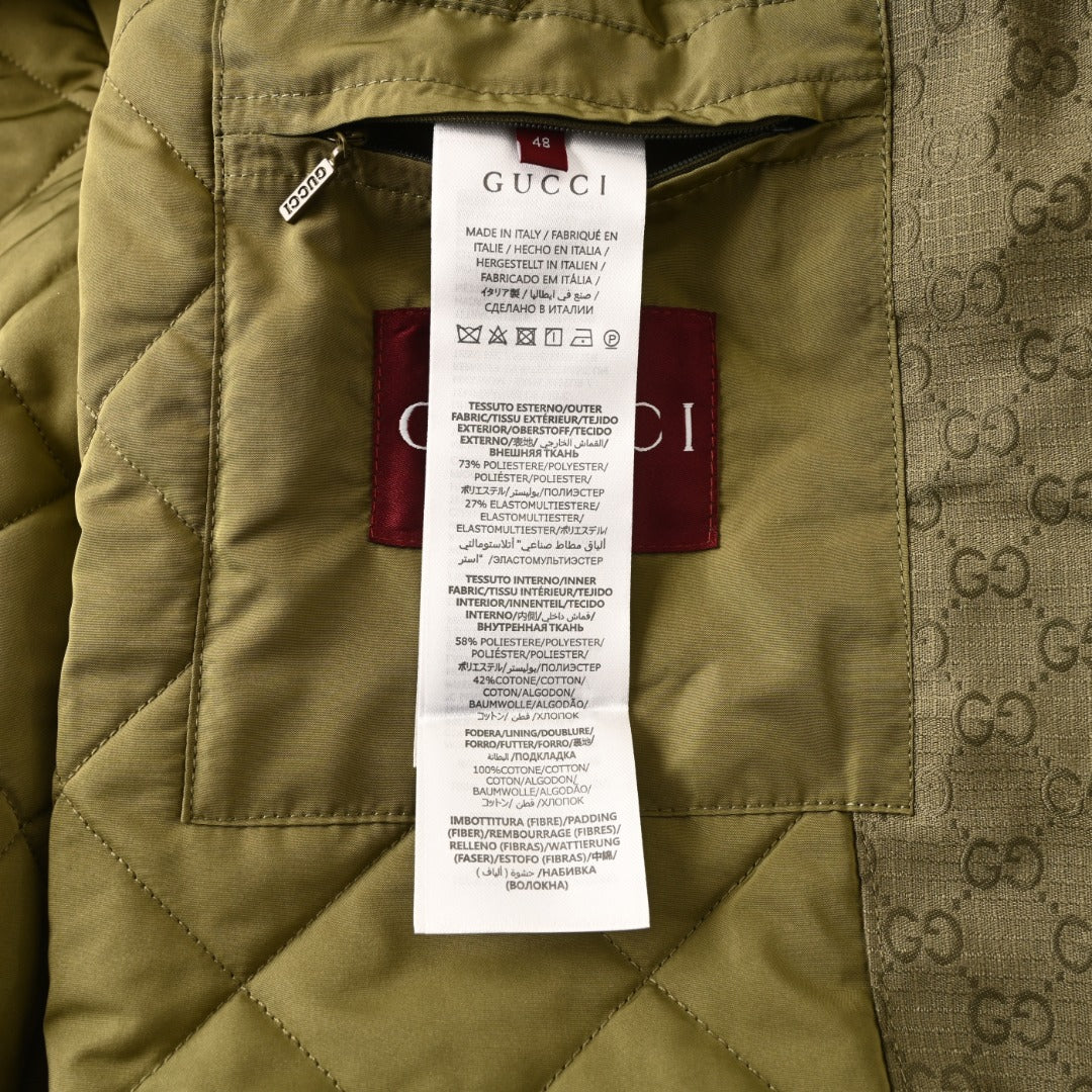 Gucci Olive GG Jacquard Bomber Jacket